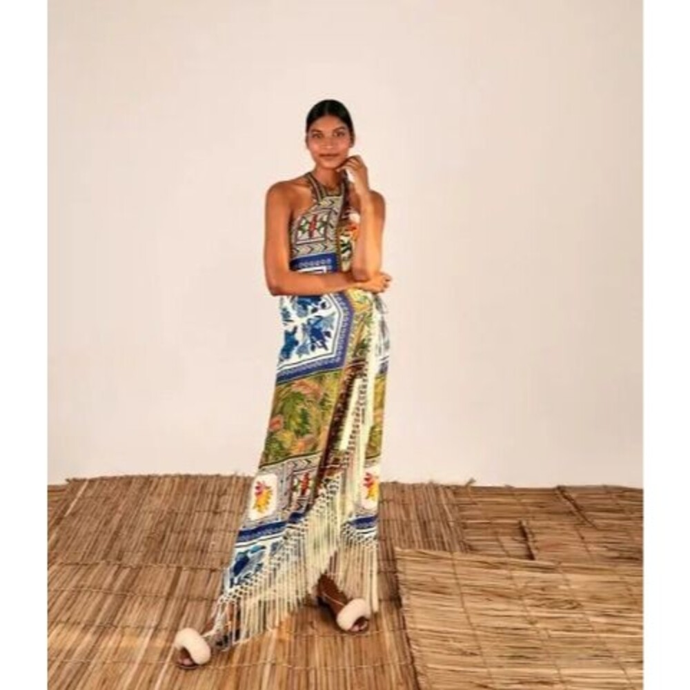 Farm Rio Mixed print scarves halter dress Small